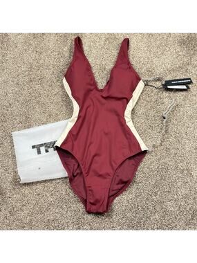 TA3 Sculpting Swimsuit Plungey Contour Cherry Oat XXS X-Long Reg Cut $170 NWT